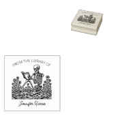 Flower Skull Reading Bookplate Rubberstempel (Gestempeld)