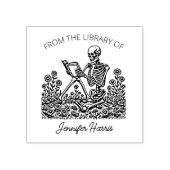 Flower Skull Reading Bookplate Rubberstempel (Afrduk)