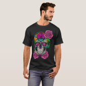 Flower Skull Sugar Roses Floral Skeleton Cute Punk T-shirt (Voorkant volledig)
