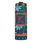 Flower Stripe Kleurrijke Teacher Initiaal Custom Thermosbeker (Voorkant)