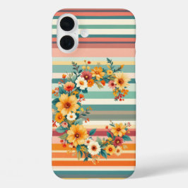 Flower Stripes Retro (C) iPhone 16 Plus Hoesje