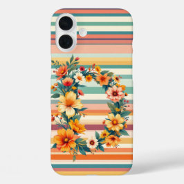 Flower Stripes Retro (D) iPhone 16 Plus Hoesje