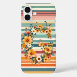 Flower Stripes Retro (G) iPhone 16 Plus Hoesje