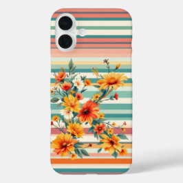 Flower Stripes Retro (K) iPhone 16 Plus Hoesje