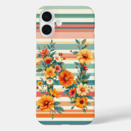 Flower Stripes Retro (N) iPhone 16 Plus Hoesje