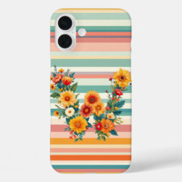 Flower Stripes Retro (W) iPhone 16 Plus Hoesje