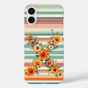Flower Stripes Retro (X) iPhone 16 Plus Hoesje
