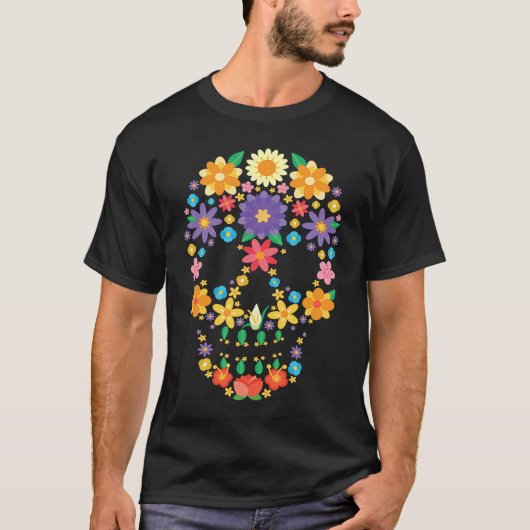 Flower Sugar Skull Halloween Day of Dead  Costume  T-shirt (Voorkant)