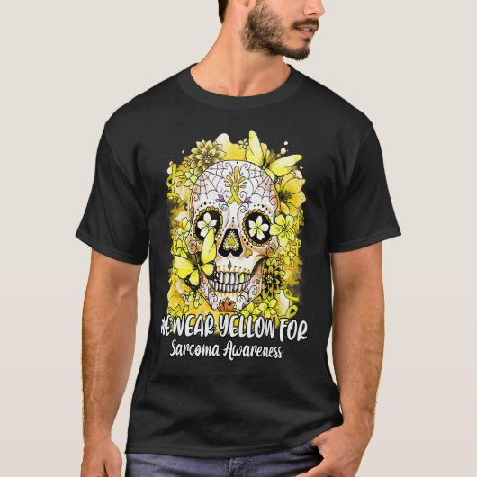 Flower Sugar Skull We Draag geel voor Sarcoma Awar T-shirt (Voorkant)
