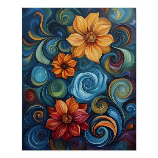 Flower Swirls Digital Art Design Perfect Poster (Voorkant)