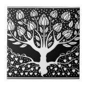 Flower Tree Black & White Beardsley Hearts Tegeltje (Voorkant)