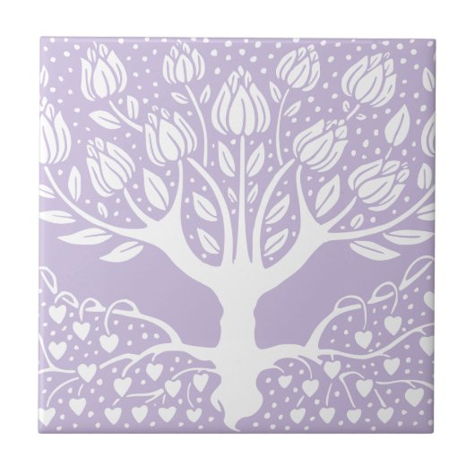 Flower Tree - Lila Paarse Beardsley Harten Tegeltje (Voorkant)