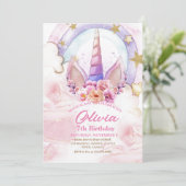 Flower Unicorn en Rainbow Waterverf Verjaardag Kaart (Staand voorkant)