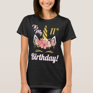 Flower Unicorn Face Het is mijn 11e verjaardag Hap T-shirt