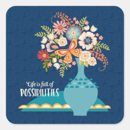 Flower Vaas Elegant Stijlvol Blauw Vierkante Sticker