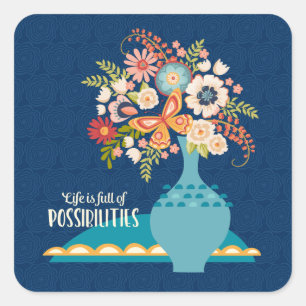 Flower Vaas Elegant Stijlvol Blauw Vierkante Sticker