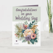 Flower Wedding Gefeliciteerd groen paarse Kaart (Voorkant)