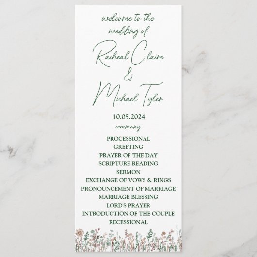 Flower Wedding Platte Programma Programmakaart (Voorkant)