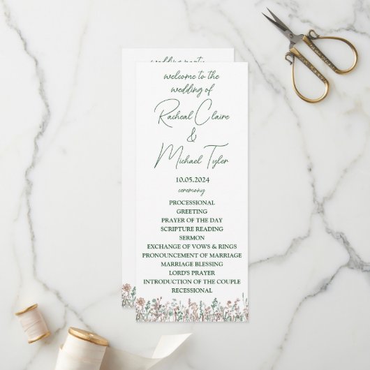 Flower Wedding Platte Programma Programmakaart (Voorkant / Achterkant in situ)