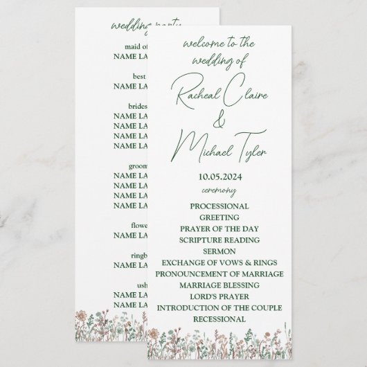 Flower Wedding Platte Programma Programmakaart (Voorkant / Achterkant)