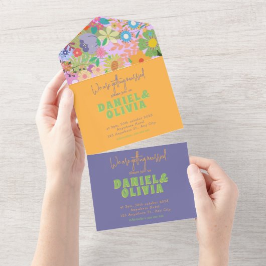 Flower Wedding Vrijgezellenfeest All In One Uitnodiging (Afscheurbaar)