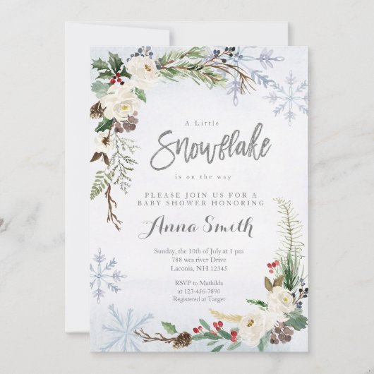 Flower Winter Snowflakes is onderweg naar het baby Kaart (Voorkant)