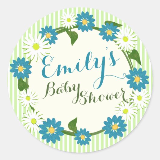 Flower Wreath Baby shower blauw Ronde Sticker (Voorkant)