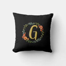 Flower Wreath Gold Monogram Initiaal G Kussen