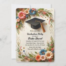 Flower Wreath Graduation Party Uitnodiging