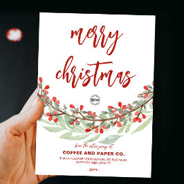 Flower Wreath Script Merry Christmas Business Logo Feestdagenkaart