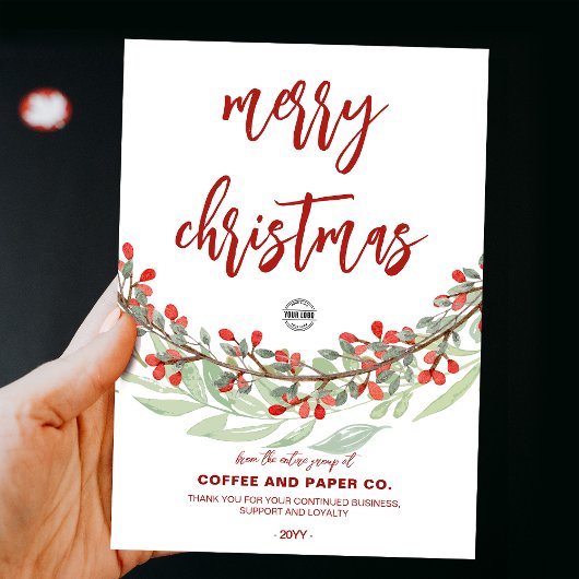 Flower Wreath Script Merry Christmas Business Logo Feestdagenkaart