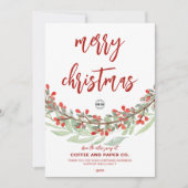Flower Wreath Script Merry Christmas Business Logo Feestdagenkaart (Voorkant)