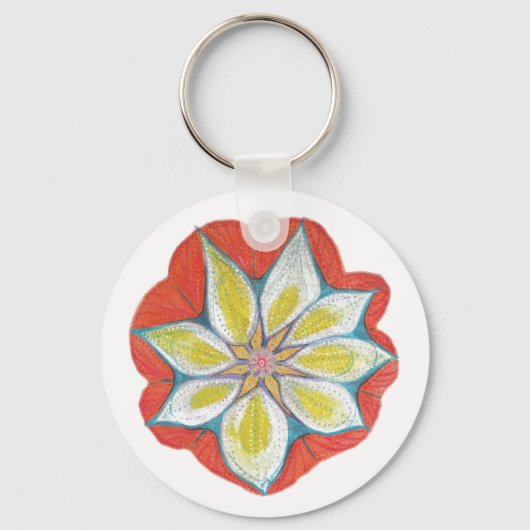 Flower Yoga Mandala Button sleutelhanger (Voorkant)