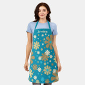 Flowerama Retro Floral - Aangepersonaliseerde Turq Schort (Gedragen)