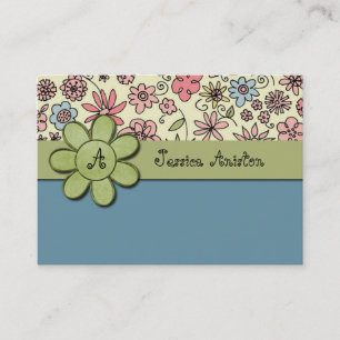 Flowerchild Blue Whimsy Monogram Visitekaartje