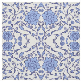 Flowered blue and white fabric stof