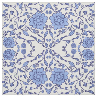 Flowered blue and white fabric stof
