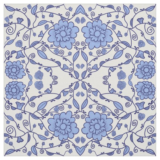 Flowered blue and white fabric stof (Swatch)