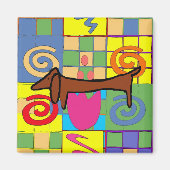 Flowered Dachshund Magneet (Voorkant)