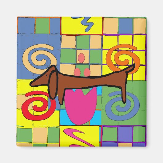 Flowered Dachshund Magneet (Voorkant)