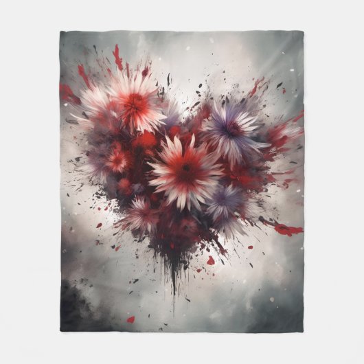 Flowered Heart Fleece Deken (Voorkant)