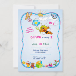 Flowered Theme invitaion. Kids party. Kaart