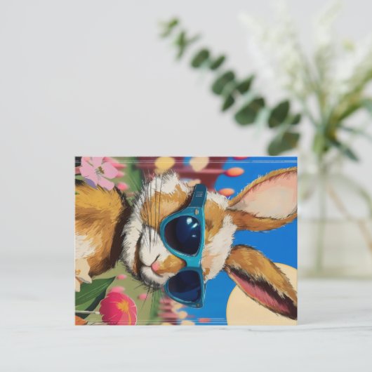 Flowerfield Cool Easter Bunny Zonnebril Feestdagenkaart (Staand voorkant)