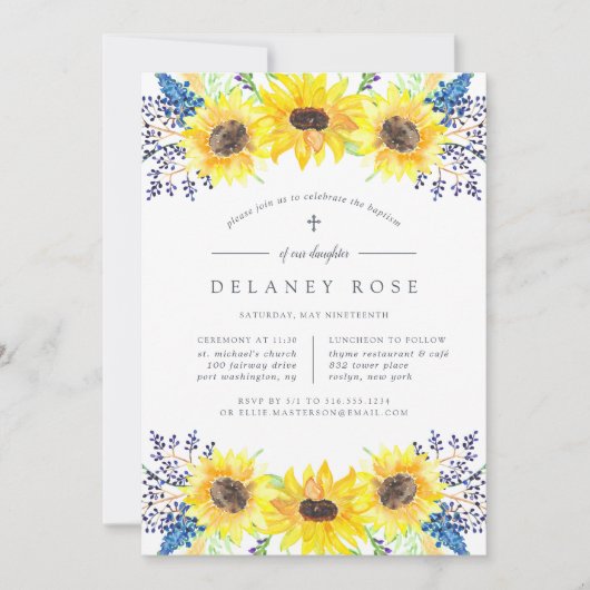 Flowerfields Baptism of Christening Invitation Kaart (Voorkant)