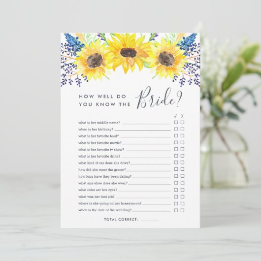 Flowerfields Double-Sided Vrijgezellenfeest Game Kaart (Staand voorkant)