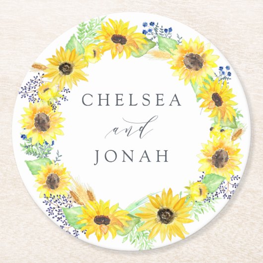 Flowerfields Personalized Wedding Ronde Kartonnen Onderzetter (Voorkant)