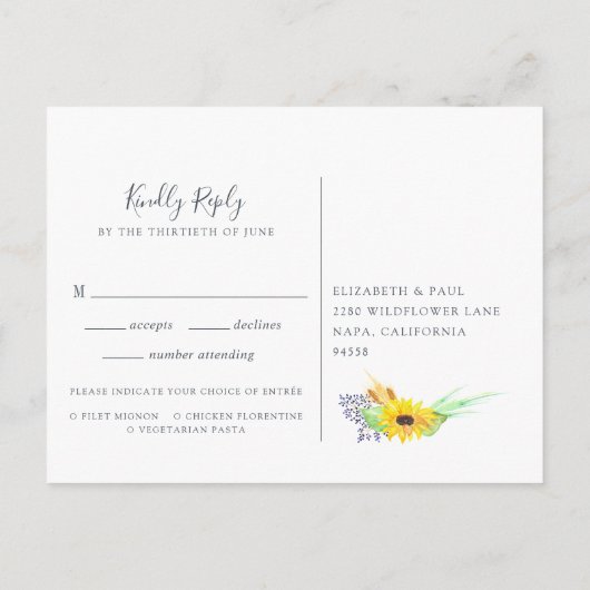 Flowerfields RSVP Briefkaart met de Keuze van de M (Achterkant)