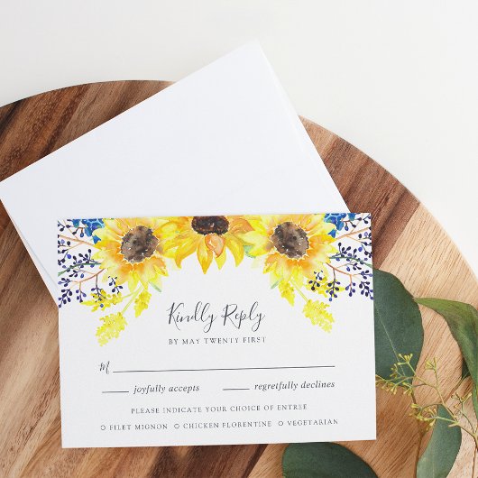Flowerfields RSVP-kaart met keuze uit maaltijden RSVP Kaartje