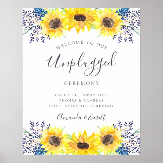 Flowerfields Unplugged Wedding Ceremony Sign Poster (Voorkant)