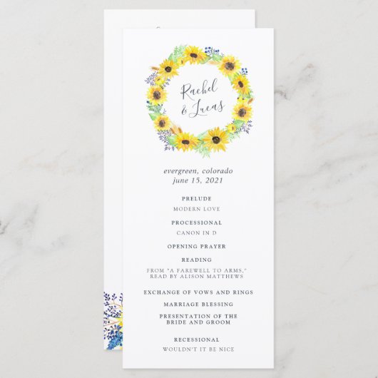 Flowerfields Wedding Ceremony Programma Programmakaart (Voorkant / Achterkant)